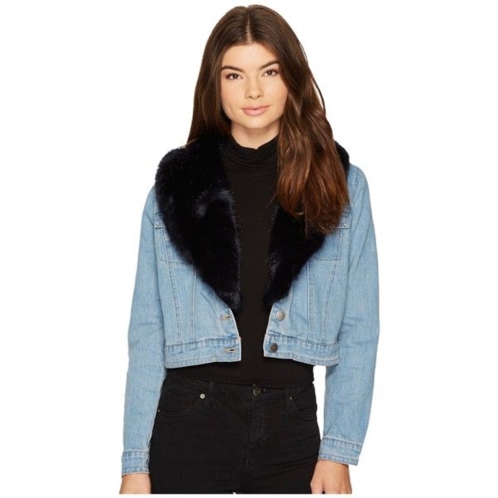 BB Dakota faux fur collar denim jean jacket size M removable collar
